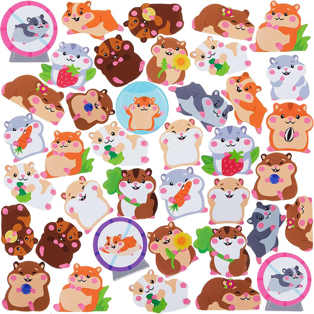 Baker Ross WA117 Hamster Foam Stickers - Pack of 120, Cute Foam Stickers for Cards and Crafts