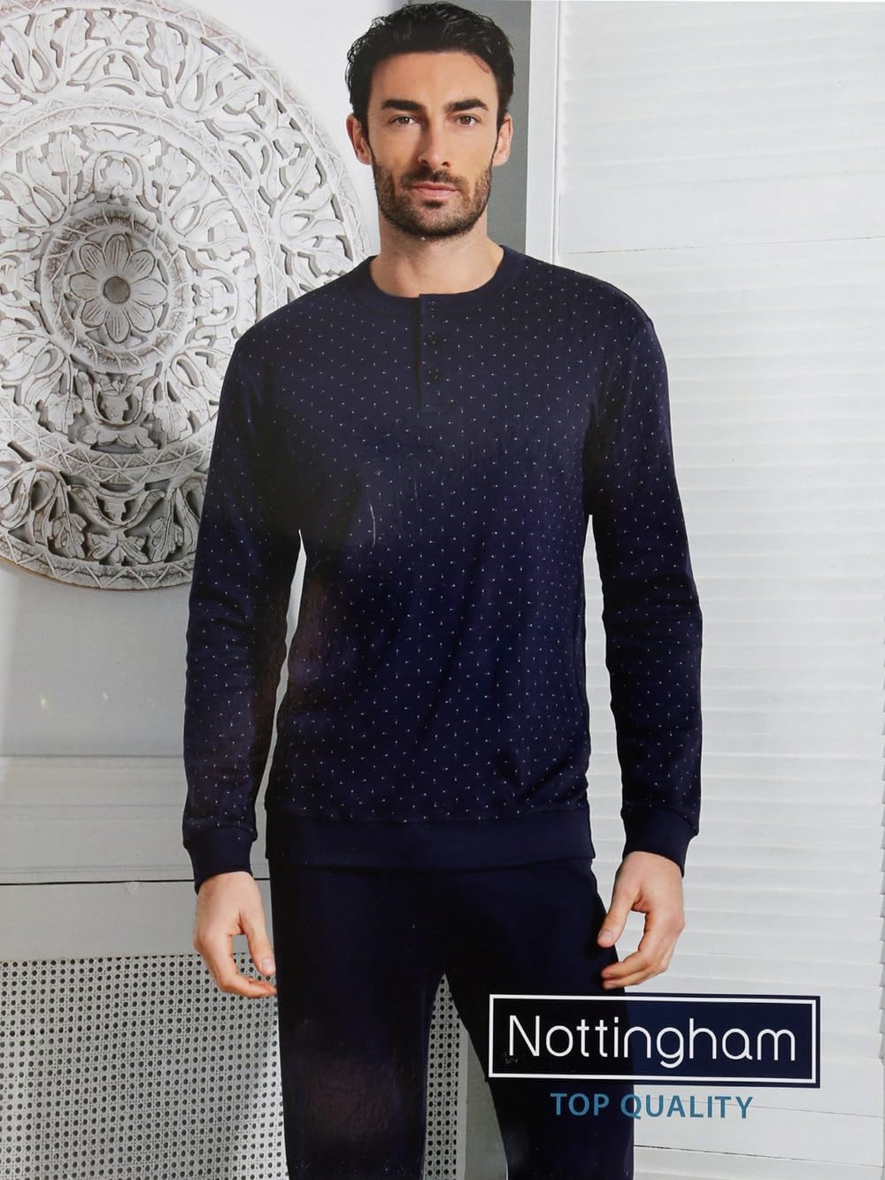 Generico Pigiama Invernale Lungo da Uomo in Caldo Cotone Interlock Nottingham