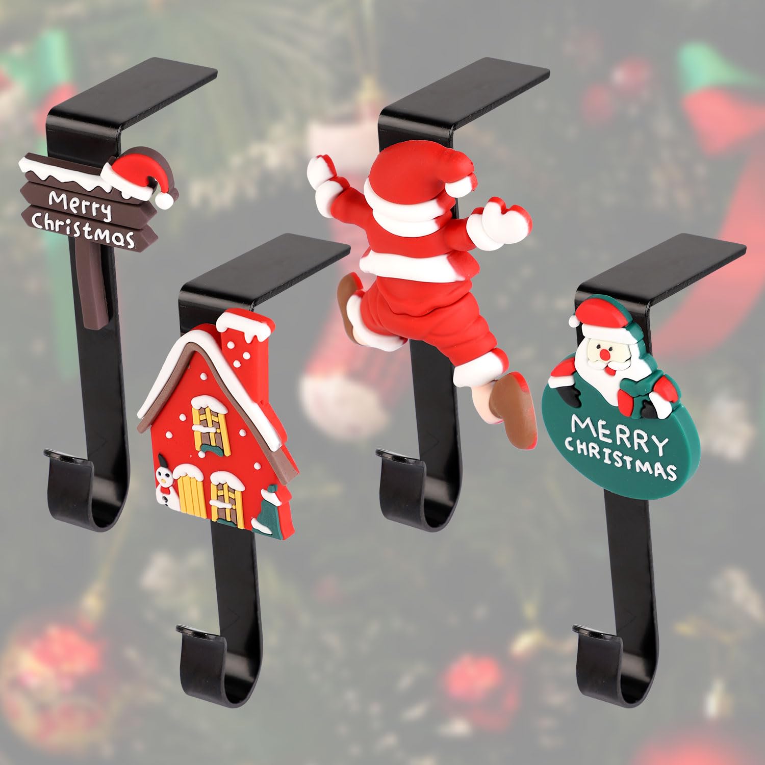 lasuroa 4 Piezas Soportes para Calcetines Navideños, Papá Noel Casa Ganchos para Medias de Chimenea Perchas para Medias de Chimenea Antideslizantes para Navidad vacaciones Fiesta Decoraciones