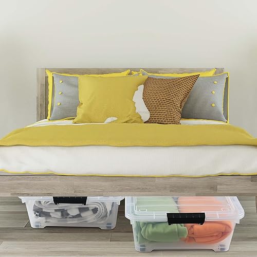 Miniatura 5 de Paquete de 3 contenedores de 25 litros debajo de la cama con tapasruedas, cajas de almacenamiento de plástico debajo de la cama