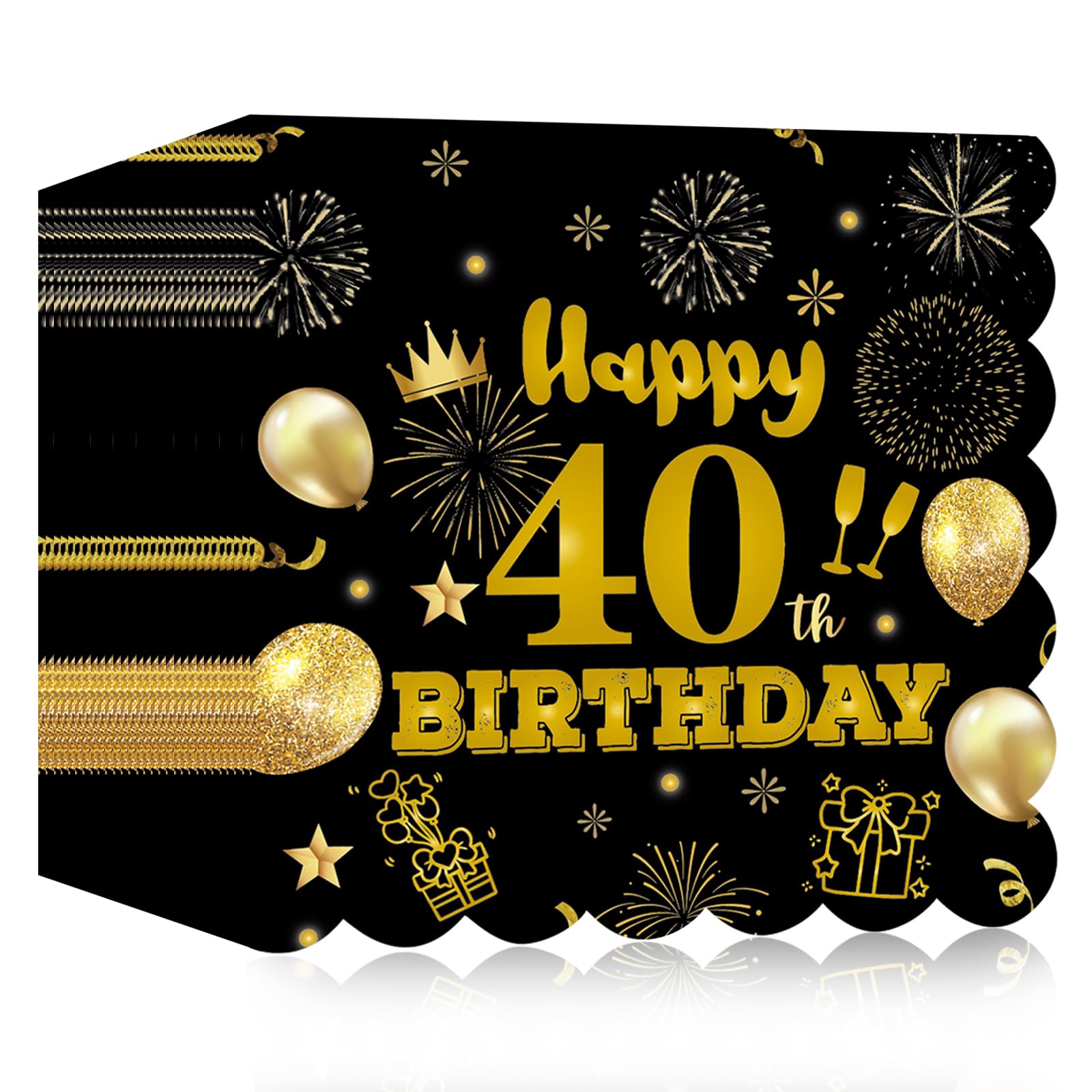 40pcs 40th Birthday Paper Napkins,13 x 13 inch Black and Gold Scalloped Dessert Cocktail Napkins Disposable Party Men Women Napkins 40th Birthday