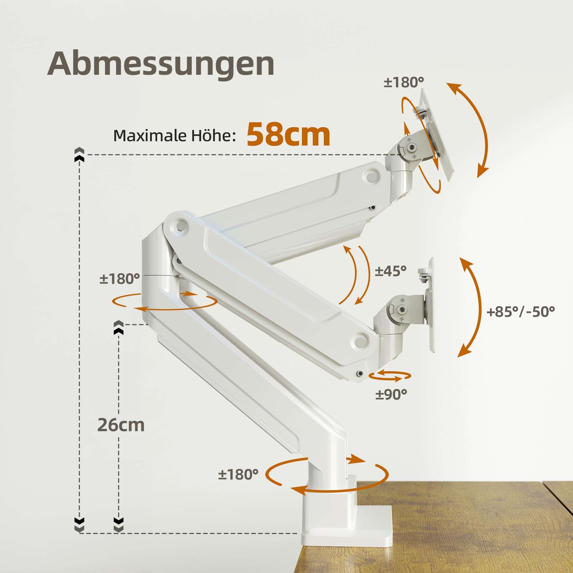 Claiks Monitor Halterung 2 Monitore für bis 17-49 Zoll Curved und Flach, Dual Monitor Halterung Höhenverstellbar Neigbar Schwenkbar Drehungbar,VESA 75x75/100x100 mm,Hält 1~20 kg,Weiß