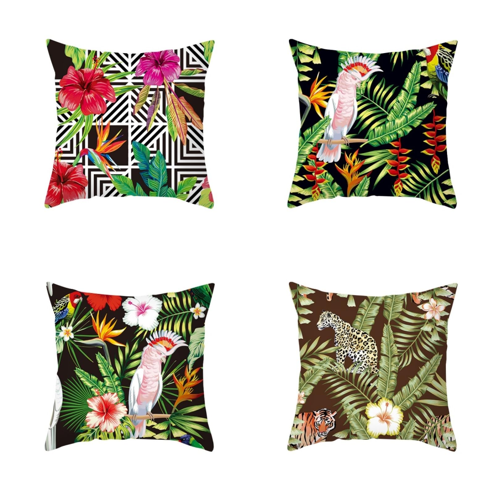 Pillow Cases 4 Pack Retro Tropical Geometry Cushion Covers Soft Linen Cushions with Covers Included Washable Sofa Cushions with Invisible Zip Pillowcase Pillow Cover Breathable Cushion Cover 40x40cm
