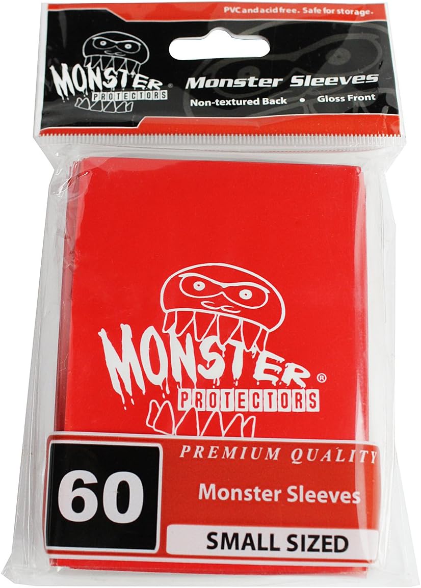 Monster Protector Gloss Finish Sleeves with Logo, Small, Red, 60-Pieces