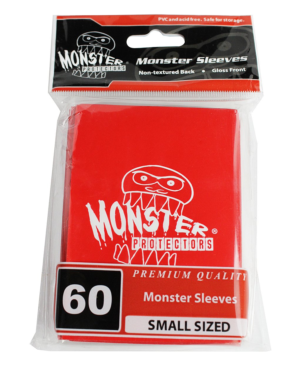 Monster Protector Gloss Finish Sleeves with Logo, Small, Red, 60-Pieces