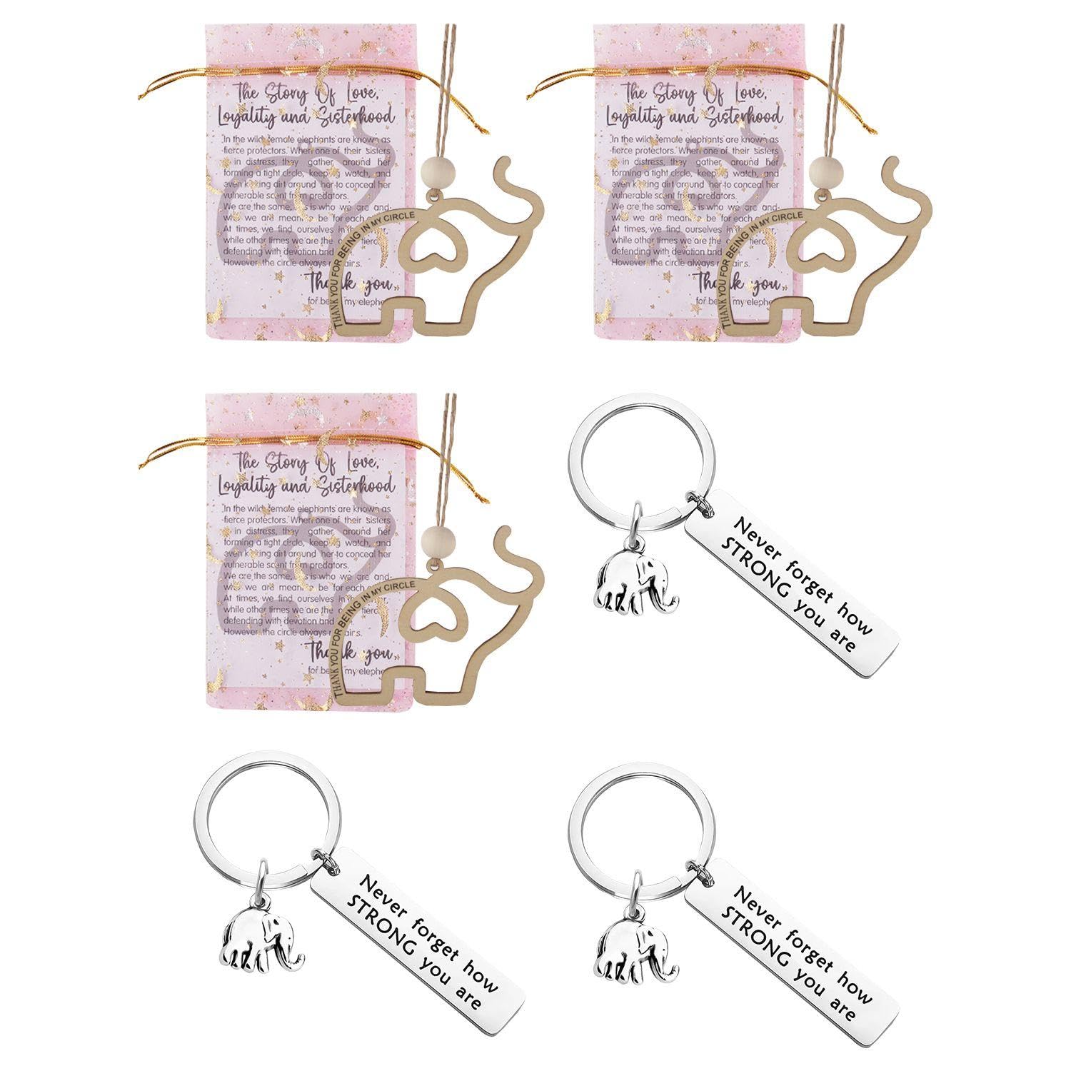 WUFGWBD 3 Pieces Of Wooden Elephant Decorations And 3 Pieces Of Elephant Key Rings, With 3 Pieces Of Pink Packaging Bags, Friendship Pendants, Creative And Cute Pendants