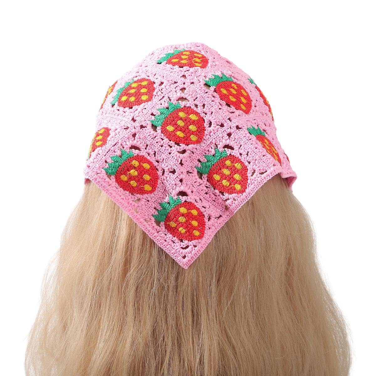 Hoyuwak 3er Set Erdbeer-Häkel-Kopftücher – Baumwoll-Bandanas Als Stirnbänder Für Frauen & Mädchen