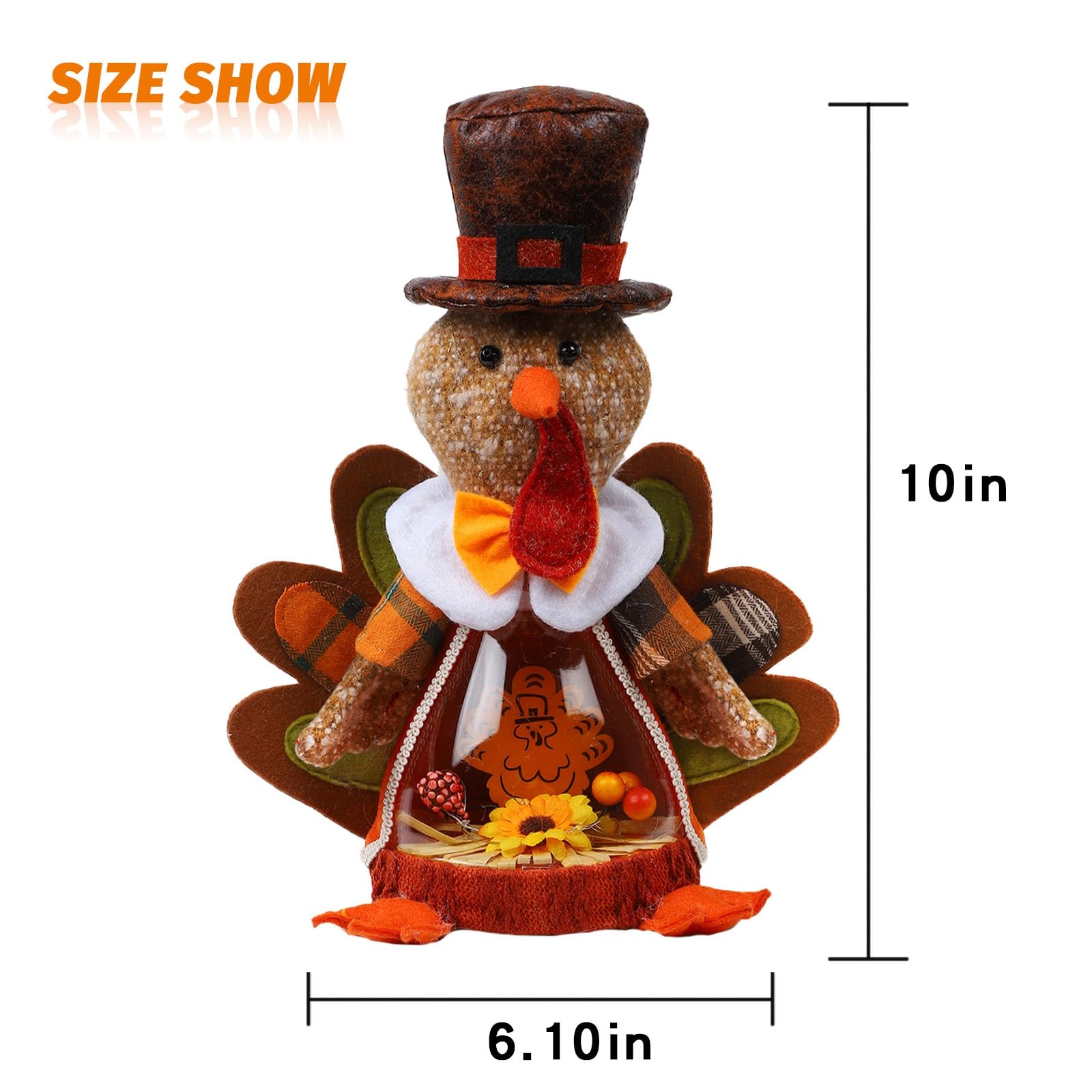 Aoutrow Lighted Thanksgiving Turkey,10 Inches Plush Light Up Turkey Toy Holiday Present, Battery Operated Xmas Gifts Winter Mantle Tabletop Decor - Image 2