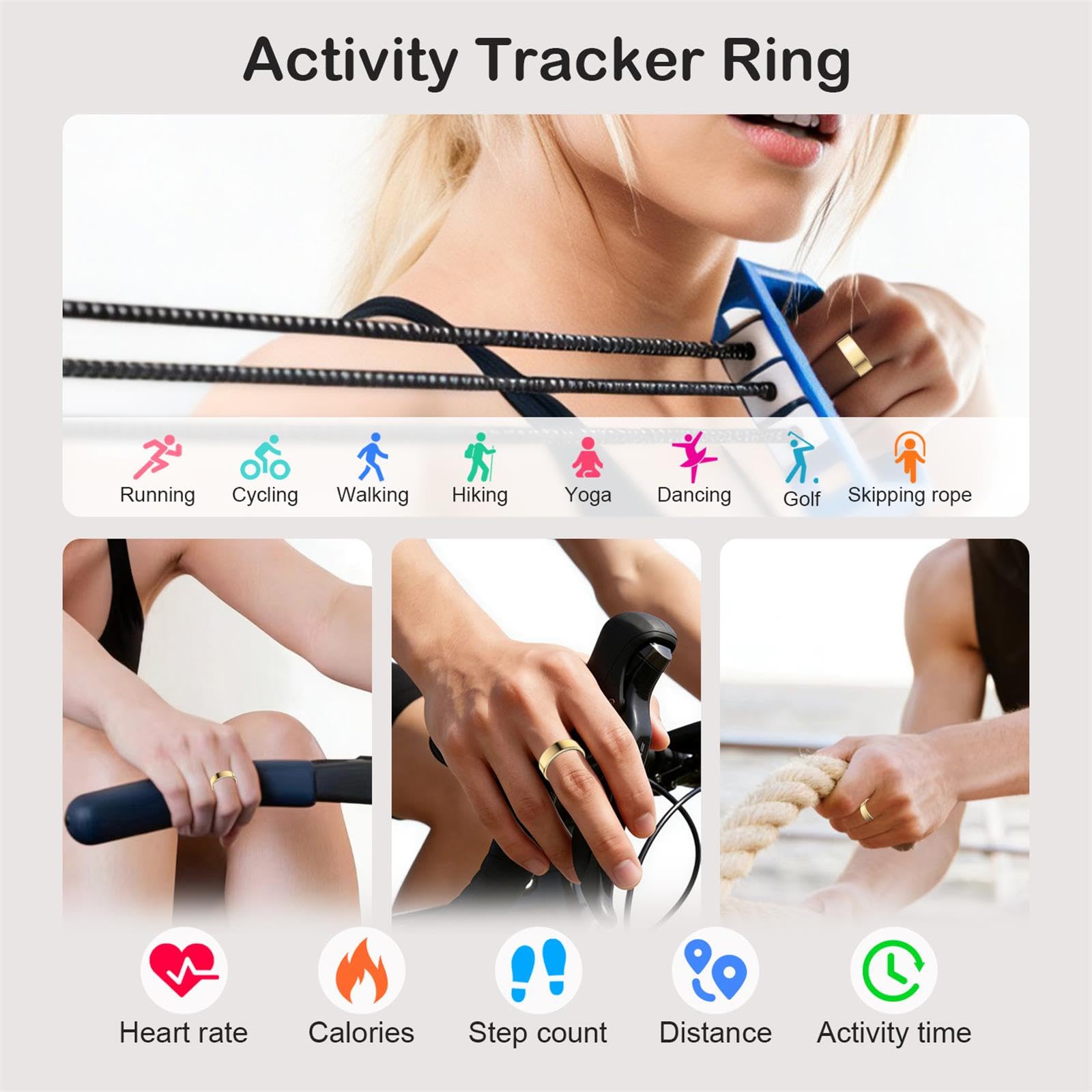 Anello intelligente per donne e uomini, smart ring fitness tracker, anello di misura con monitoraggio del sonno, frequenza cardiaca, contapassi, batteria a lunga durata, senza costi di abbonamento