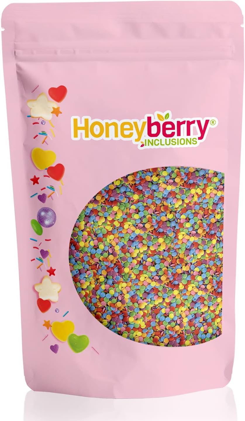 HONEYBERRY INCLUSIONS Rainbow Multicoloured Confetti Circles 200g - Premium Edible Decorating Sprinkles for Baking, Cupcake and Cake Decorations, Ice Cream, Dessert and Icing Decoration Toppers