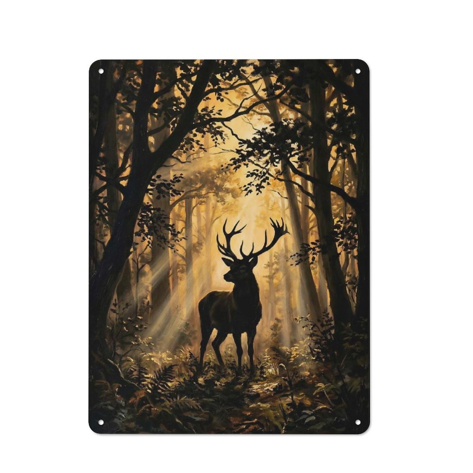 Junmoney Style-4 Kitchen Metal Sign With Majestic Stag In Sunlit Forest Design 40X30cm, Cosy Kitchen Wall Decor For Coffee Bar, Kitchen, Bistro Or Tea Corner