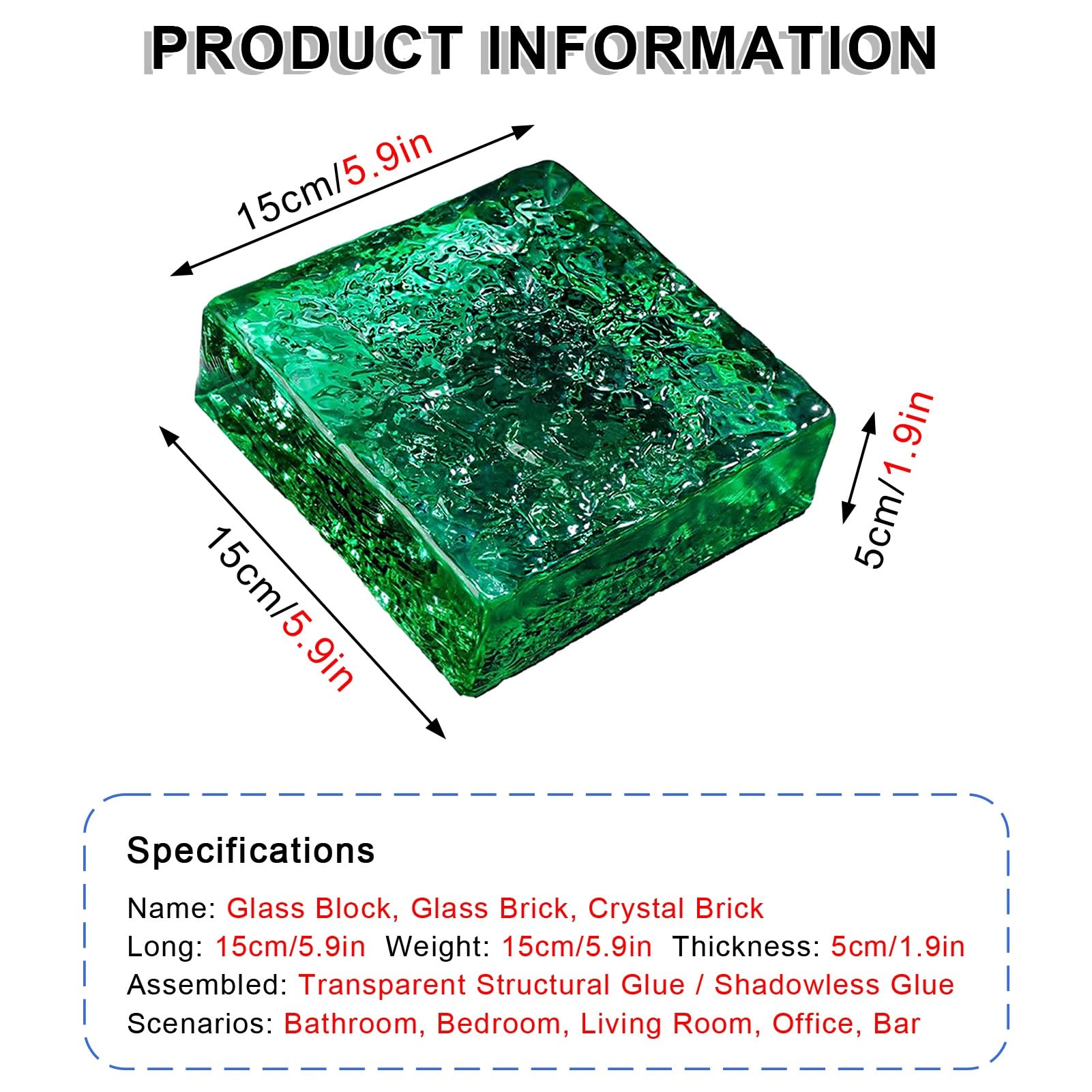 Bloques de cristal for decoración pared, 15 x 4, 8 cm(Green)