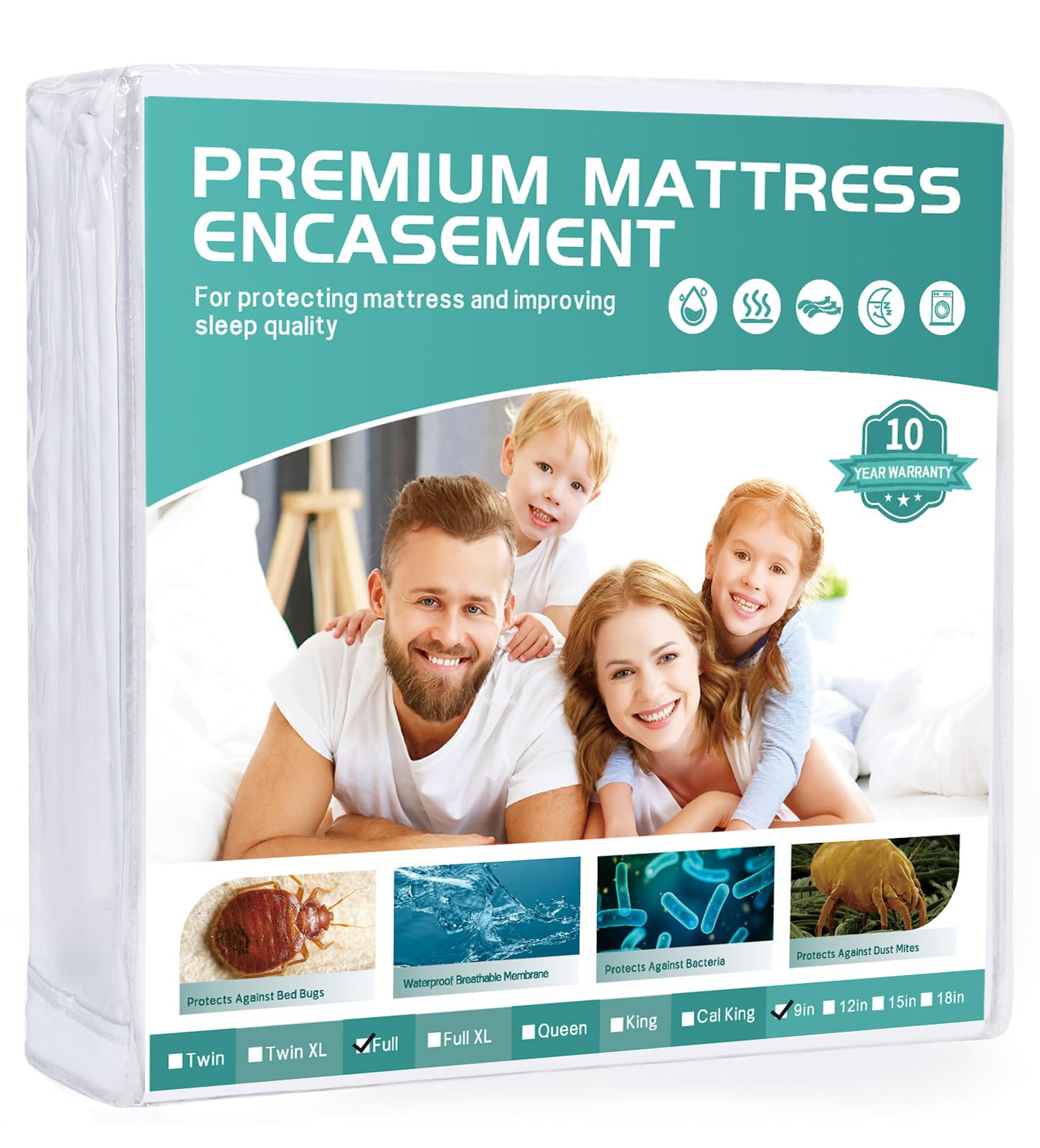 54“x75“ Full Size Mattress Protector Waterproof Fits 6-9" Deep, Zippered WINKAURA Mattress Pad Cover with Breathable Soft Premium Terry Top Fabric