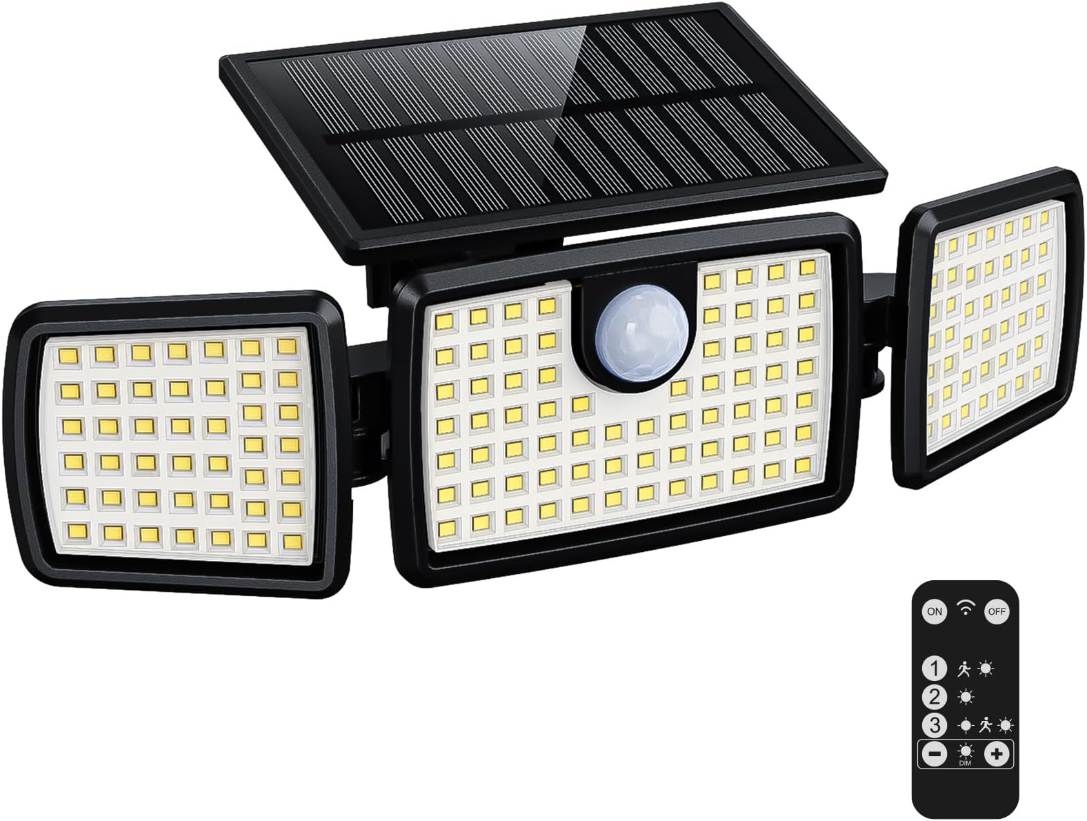 Solar Lights Outdoor, Quick Charge Solar Motion Deck Lights Outdoor for Deck with 158LEDs High Brightness, Larger Built-in Tempered Glass Panel, Sensitive PIR Motion Inductor (Remote,1 Pack)