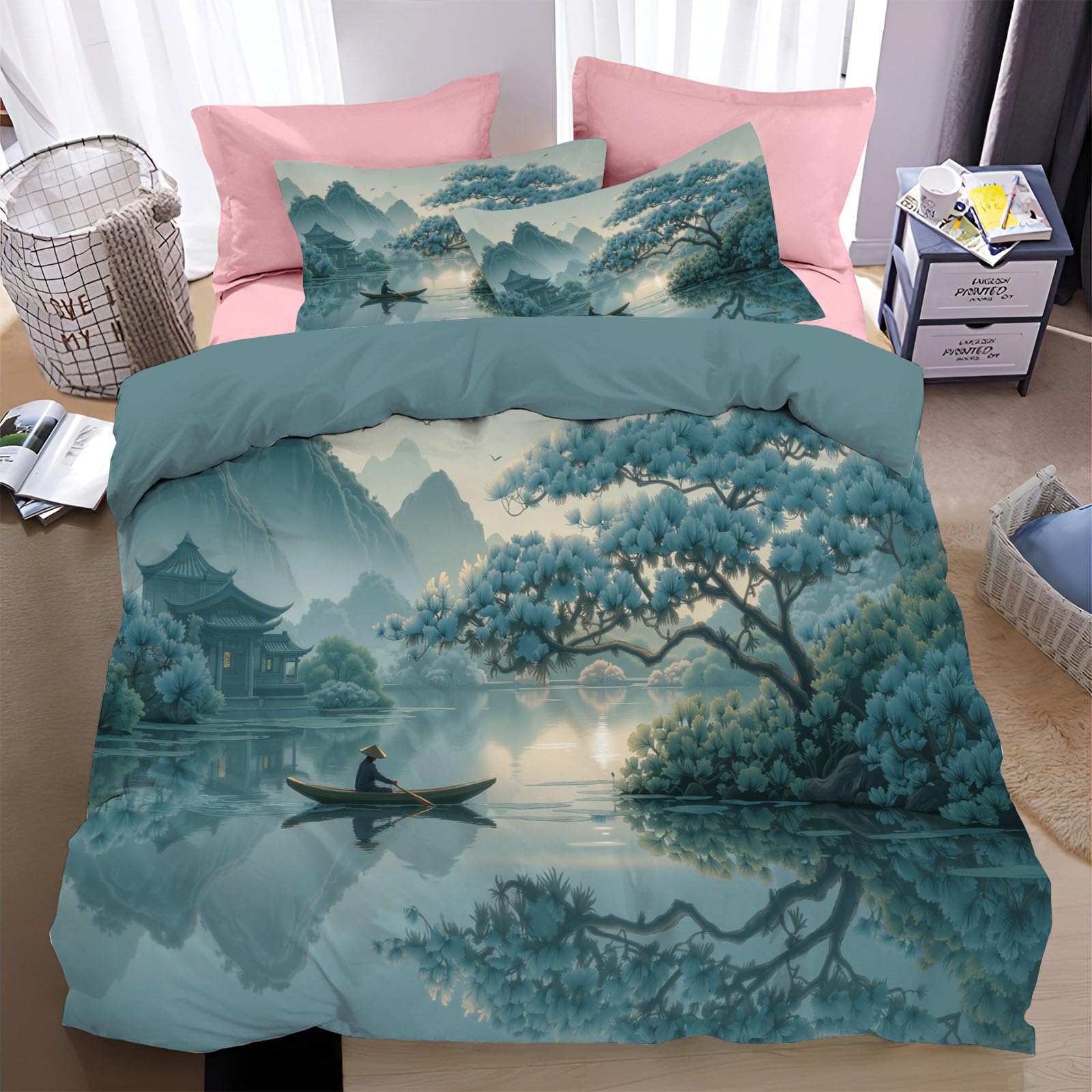 Housse de couette 200x200 chat paresseux avec taies d'oreiller 65x65 lavable en machine