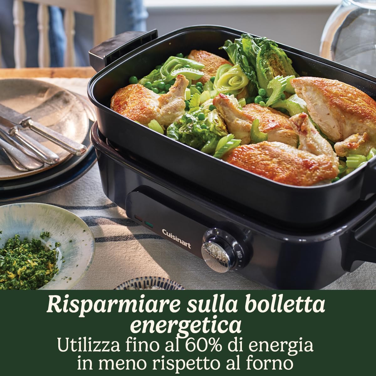 Cuisinart Cook In 5 in 1 Multi Cooker | Grill, Sear, Steam, Simmer e Slow Cooker | Antiaderente, Piastre e padelle intercambiabili | Impilabile, facile da riporre | Efficienza energetica | Grigio