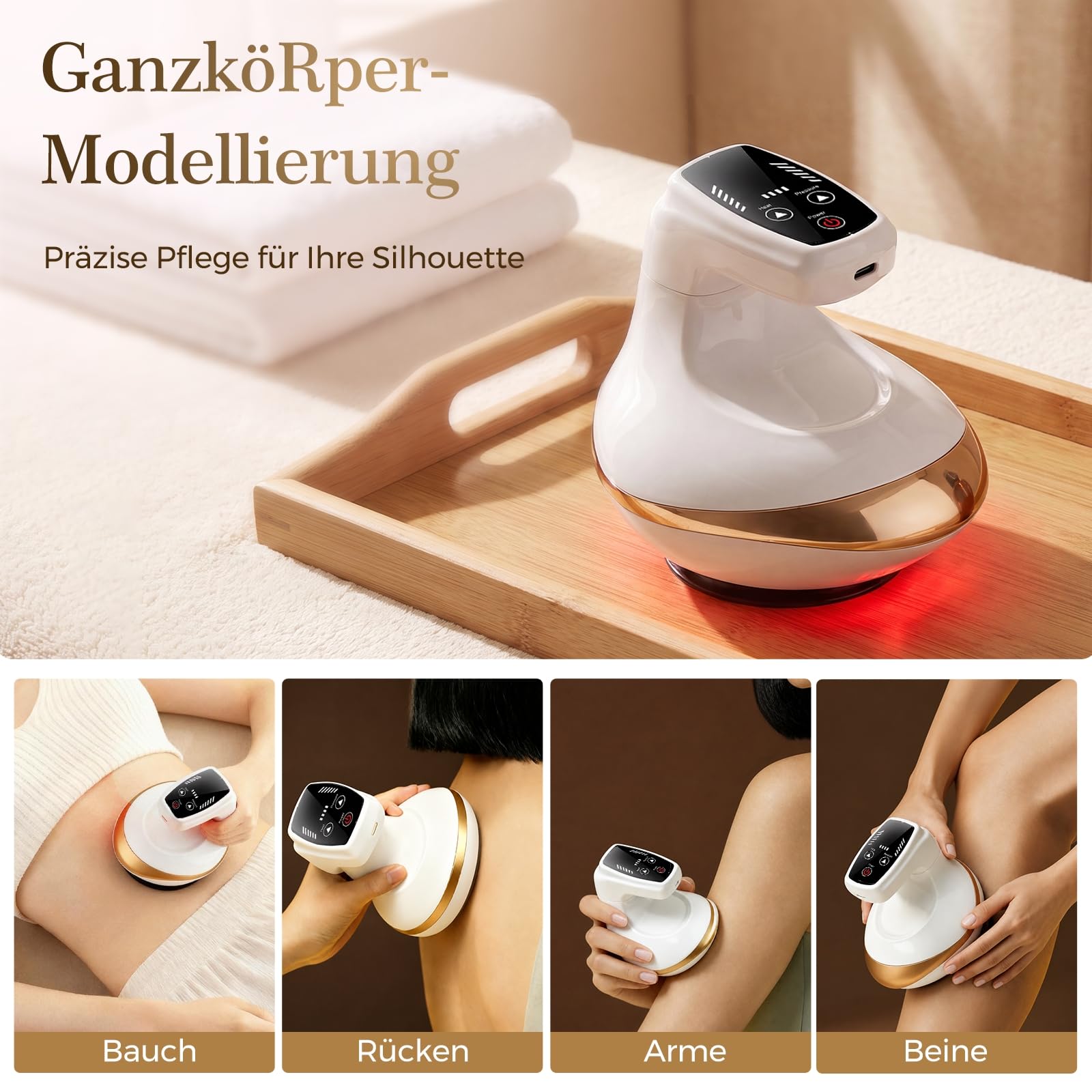 4-in-1 Cellulite Massagegerät Anti Massage: Vakuum Massagegerät Gegen Cellulite mit Wärmetherapie - Schröpfgerät Elektrisch Kabelloses - Straffere Haut für Rücken, Bauch, Arme, Beine Ganzkörper