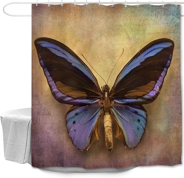 Oduo Shower Curtains Mould Proof Resistant Washable, 3D Butterfly Print Shower Curtains Waterproof Bath Curtain with 10-12 Hooks - Shower Curtain for Bathroom (90x180cm,Butterfly Pattern)