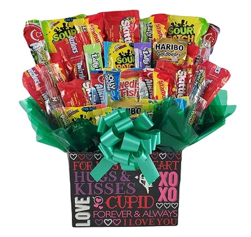 Caja de cesta de regalo de ramo de dulces agrios y masticables (Hugs and Kisses)