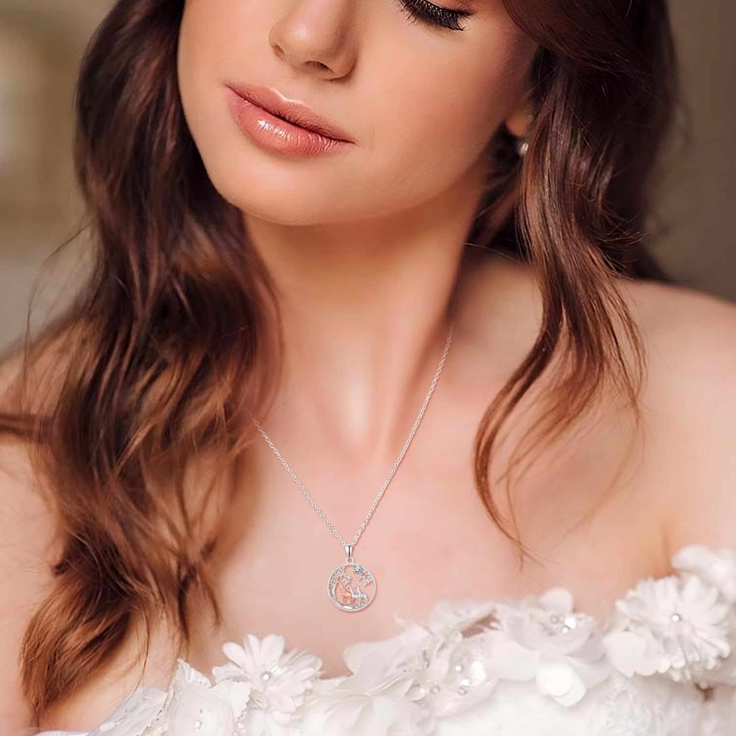 KINGWHYTE Giraffe Necklace Gifts for Women 925 Sterling Silver Three Giraffe Family Tree Pendant Birthstone Jewelry Birthday Gift for Her - Image 5