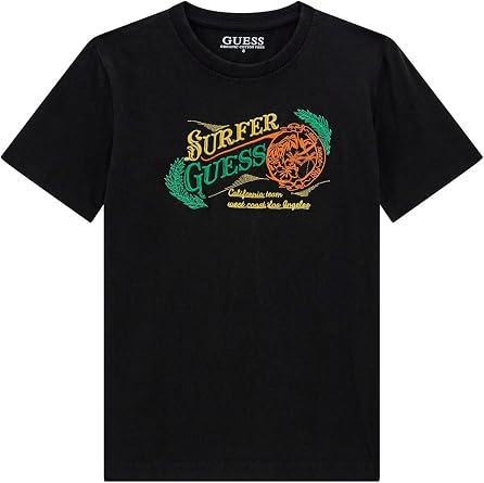 GUESS Boys Eco Short Sleeve Oversize T-Shirt, Jet Black, 16