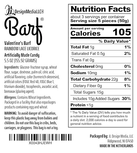 Regaliz de encaje arco iris Barf para el día de San Valentín, divertido y único, regalo de cumpleaños para niñas, niños y adolescentes (5.5 onzas)