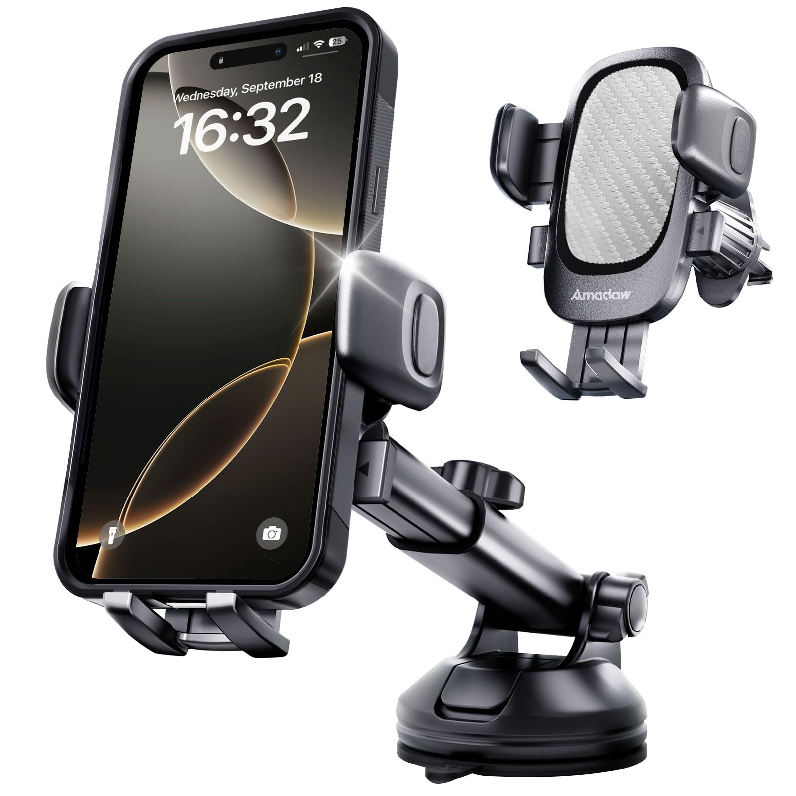 AMADAW Phone Holders for Your Car 3-in-1 Universal Mount for Windshield, Dashboard & Air Vent | Compatible with iPhone & Android Smartphones | Secure Fit for Pickup Trucks, SUVs & Sedans (Gray)