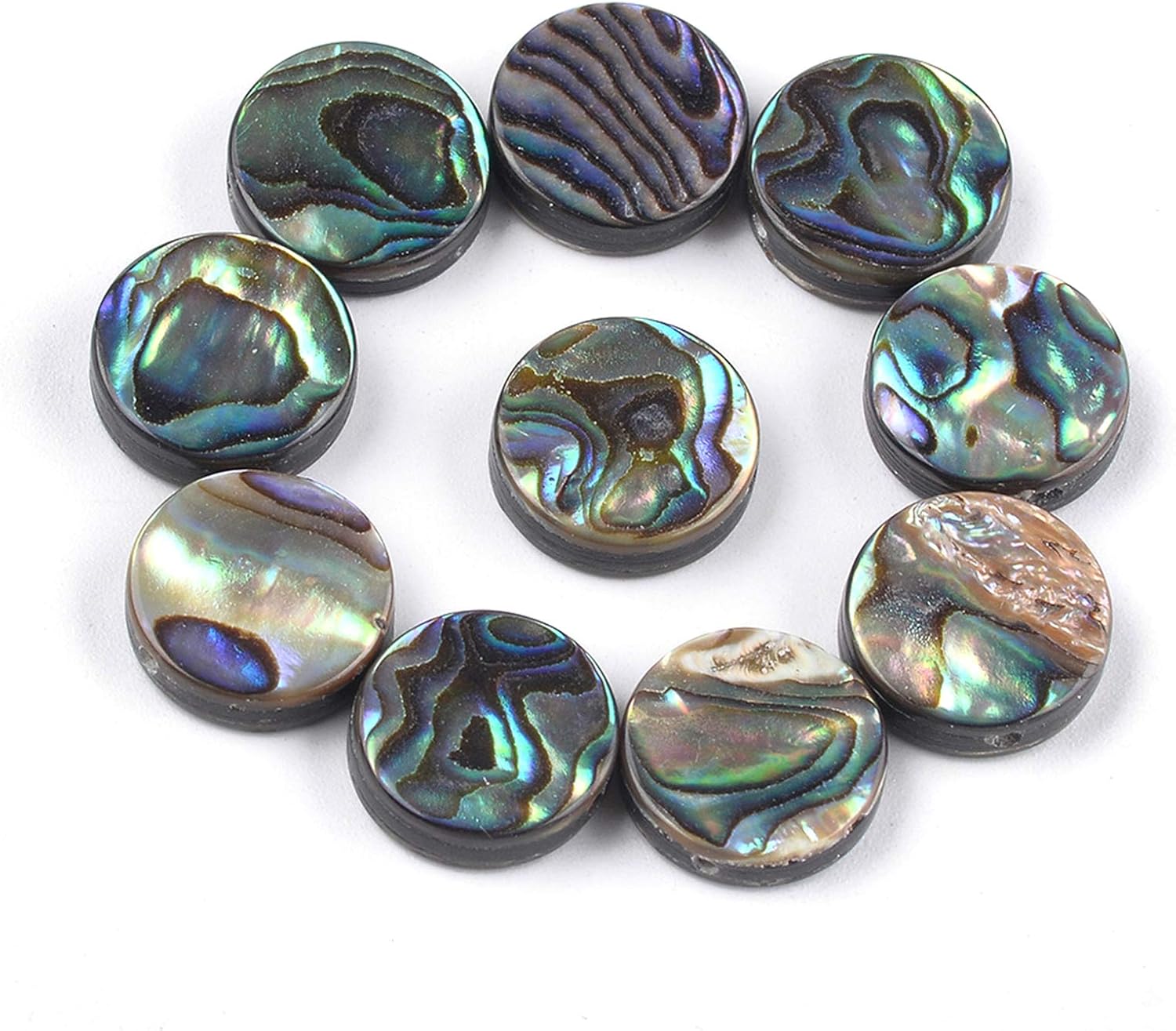 Craftdady 20Pcs Flat Round Abalone Shell Loose Beads Natural Flat Coin Paua Shell Spacer Beads 15-15.5mm for Bracelet Dangle Earring Necklace Jewelry Craft Making