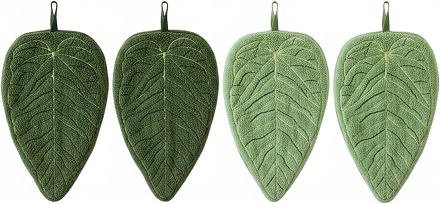 Hand Bath Towel Set Leaf-Shaped - Absorbent Hanging Washcloths Face Towels for Kitchen or Bathroom, Perfect for Drying Hands and Adding a Natural Touch to Your Home Décoration