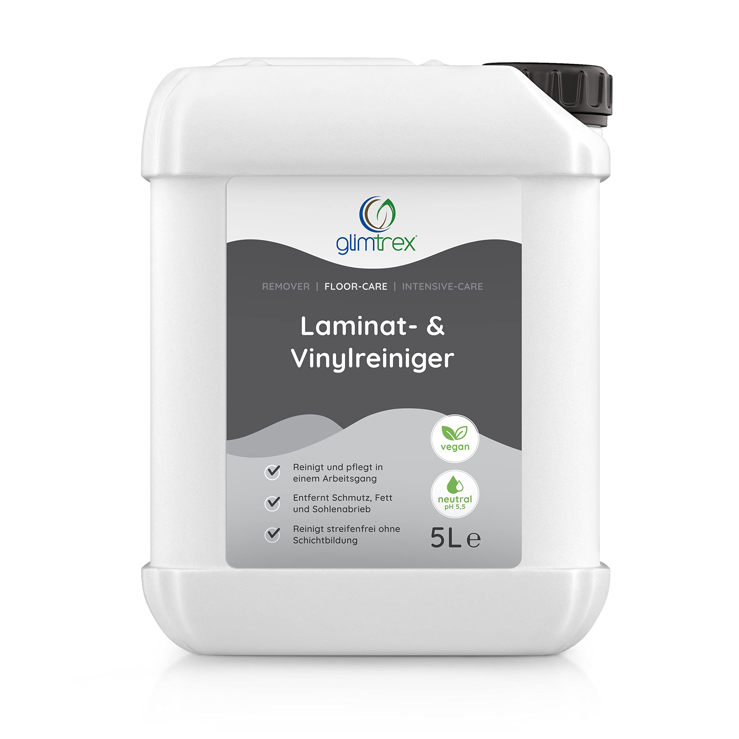 Laminatreiniger und Vinylboden Reiniger (5,0l) - reinigt und pflegt mit 2-in-1 Funktion - der Reiniger der Profis auch anwendbar als PVC Reiniger, PU Reiniger und Linoleum Reiniger