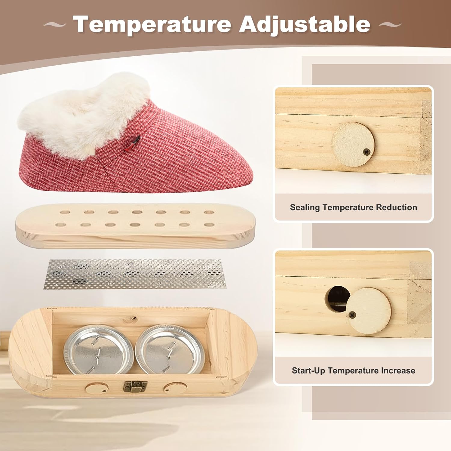 Moxibustion Shoes Moxas Stick Box,Mugwort Moxibustion Box Moxas Heat Packs Tool for Foot (Pink, 7-8.5)