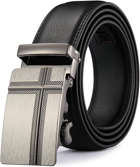 MRACSIY Men Automatic Buckle Belt Genuine Leather Belt Black (W) 3.5cm * (L) 120cm