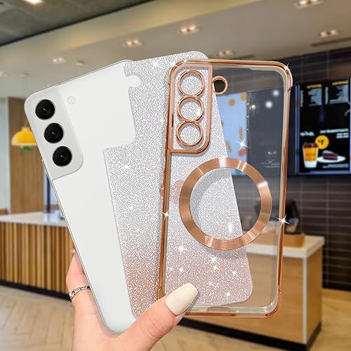 Miniatura 6 de Funda magnética para Samsung Galaxy S22 Plus, para mujeres y niñas, chapado de lujo suave, con purpurina degradada, lindo corazón, compatible con