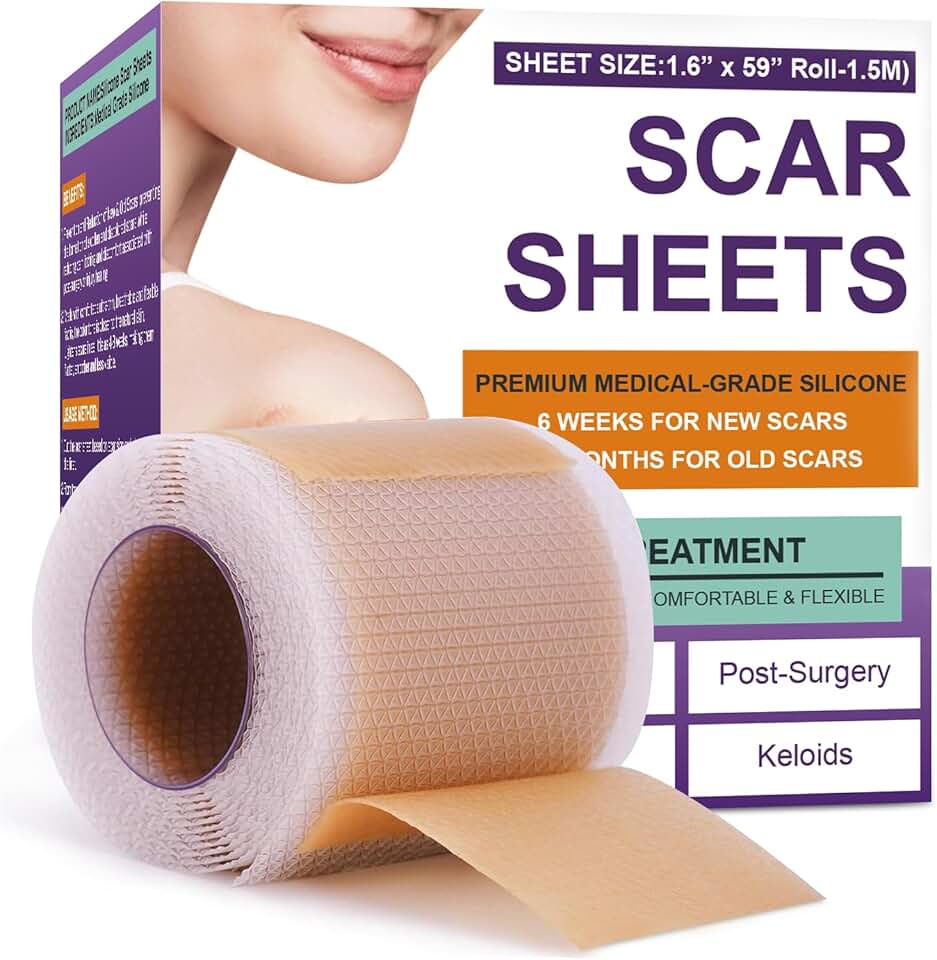Silicone Scar Sheets,Silicone Scar Tape,Silicone Scar Removal Strips for Surgical,C-Section,Tummy Tuck,Keloid Scars (1.6"X 59" Roll-1.5M) Keloid Bump Removal