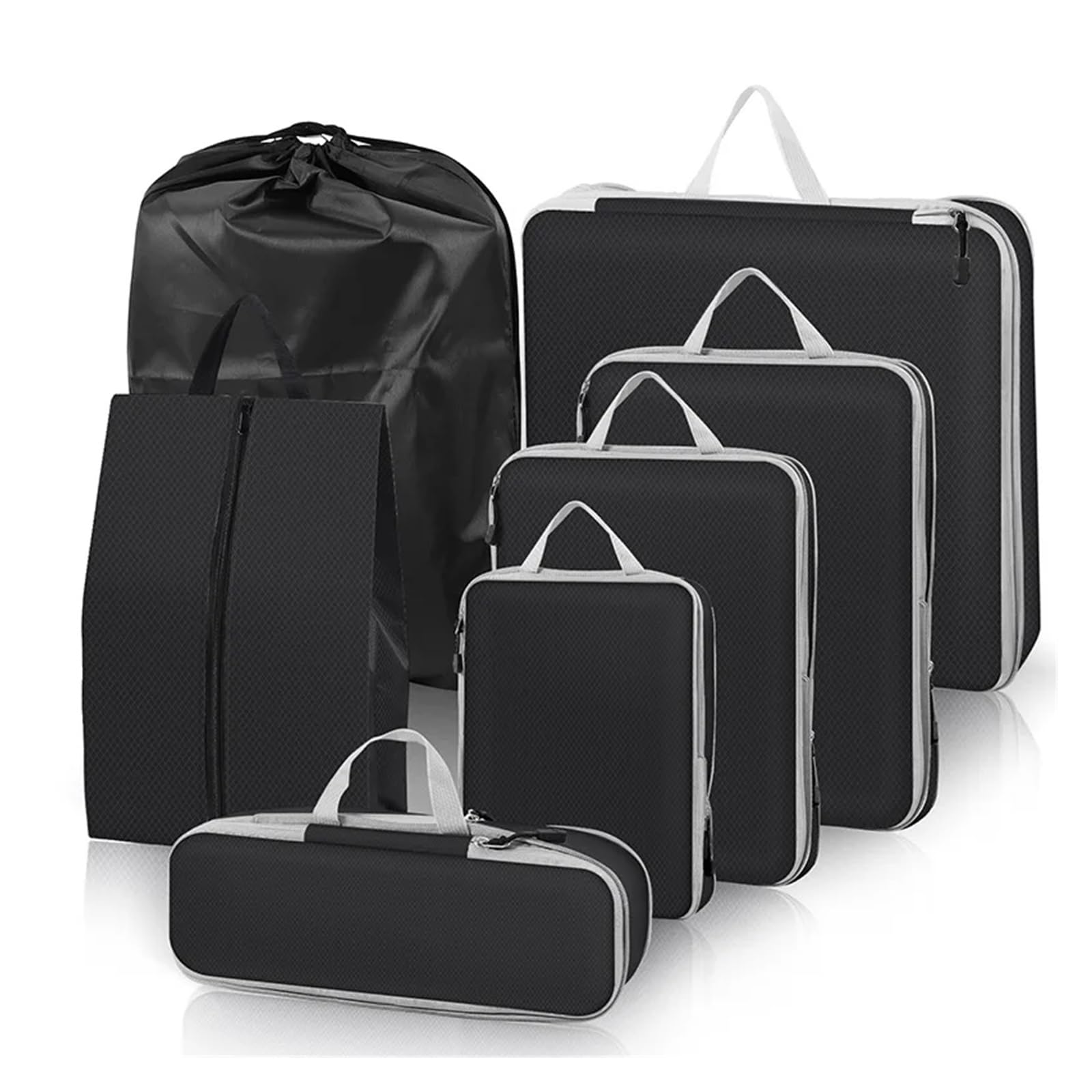 Packwürfel 3–7-teiliges komprimiertes Packwürfel-Set for die Reise, Aufbewahrungs-Organizer mit Schuhtasche, Netz-Sichtgepäck, tragbarer, leichter Koffer(7PCS Set Blue)