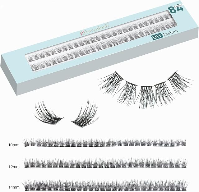 Sztuczne Rzęsy 84 Cluster DIY Przedłużanie Rzęs Cluster Lashes, Thin Band False Eyelashes 100% Handmade 10mm 12mm 14mm by Obeyalash (C-2 Mix)