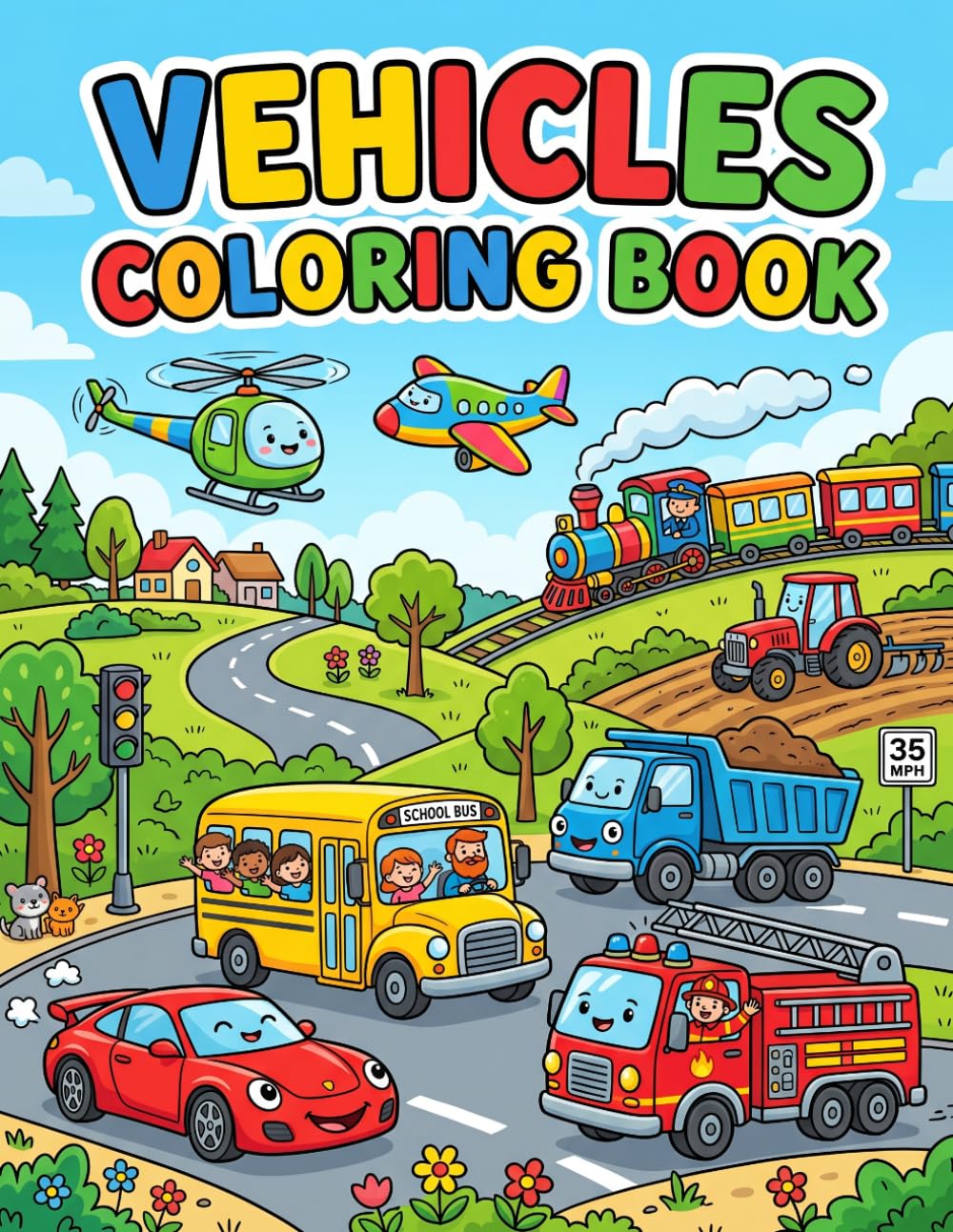 Ultimate Vehicle Coloring Book for Kids Ages 4-8: Fun Cars, Trucks, Construction Vehicles, Airplanes, Tractors & More Easy Coloring Pages for Boys and Girls
