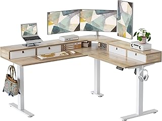 TIQLAB L Shaped 63 x 55 inch Standing Desk Adjustable Height, Electric C...
