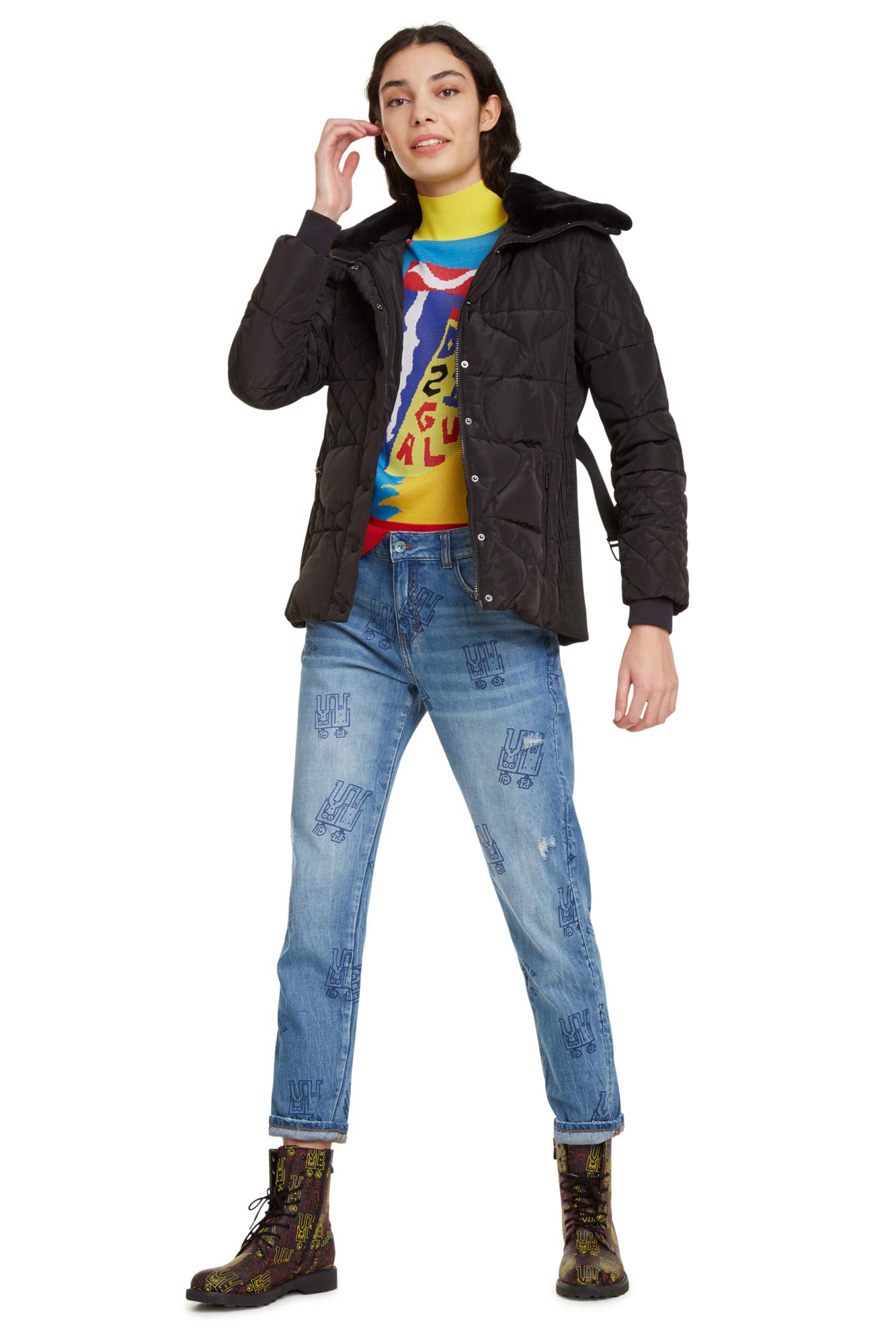Desigual 19WWEWBP Chaqueta Abajo Mujeres Negro 38