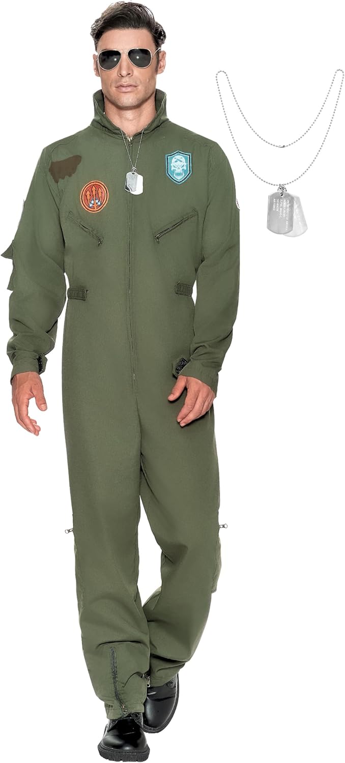Spooktacular Creations Men’s Fighter Pilot Jumpsuit Adult, Pilot Costume Men with Accessory for Halloween