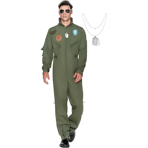 Spooktacular Creations Men’s Fighter Pilot Jumpsuit Adult, Pilot Costume Men with Accessory for Halloween