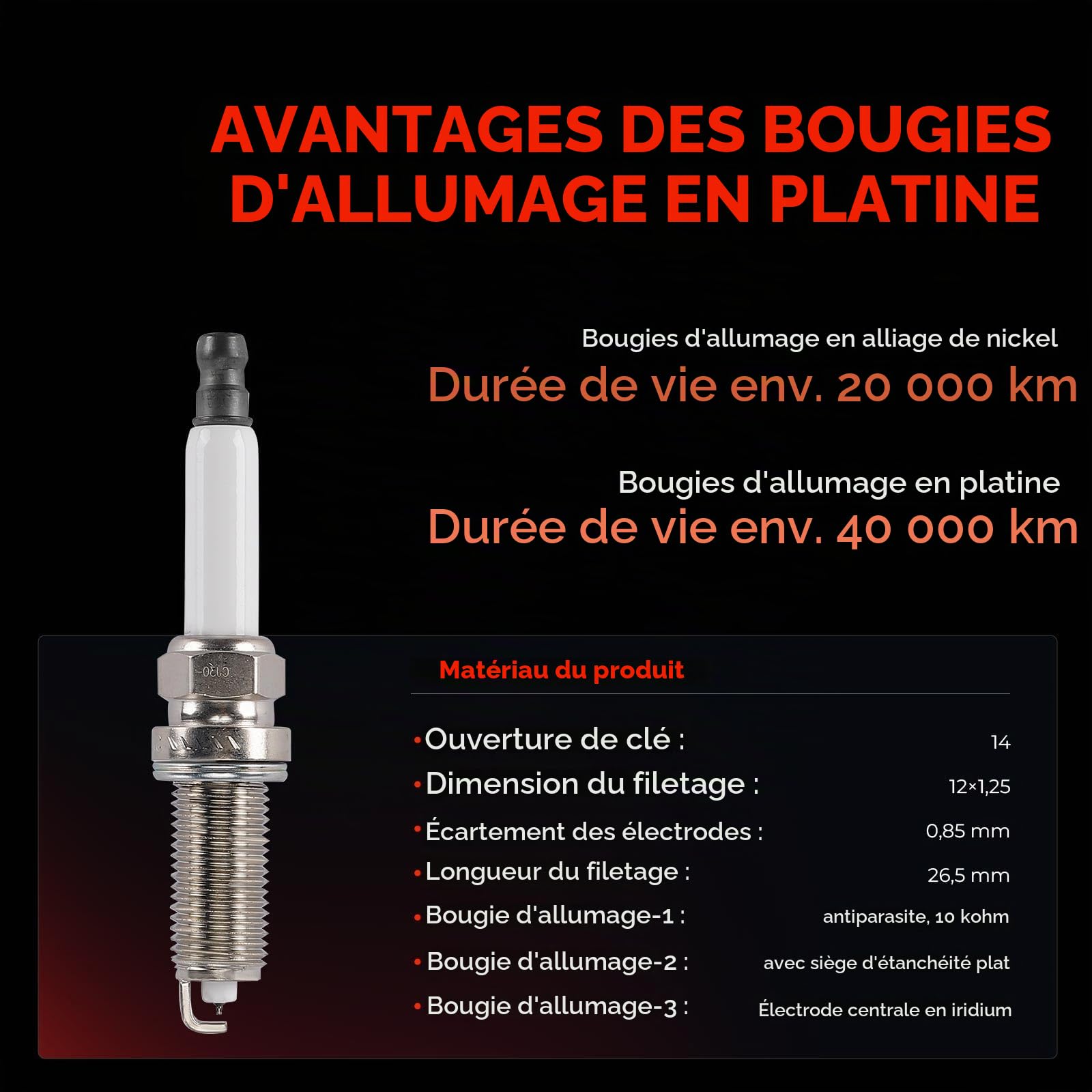 Frankberg 1 bobine d'allumage + 4 bougies d'allumage 6 broches 597085