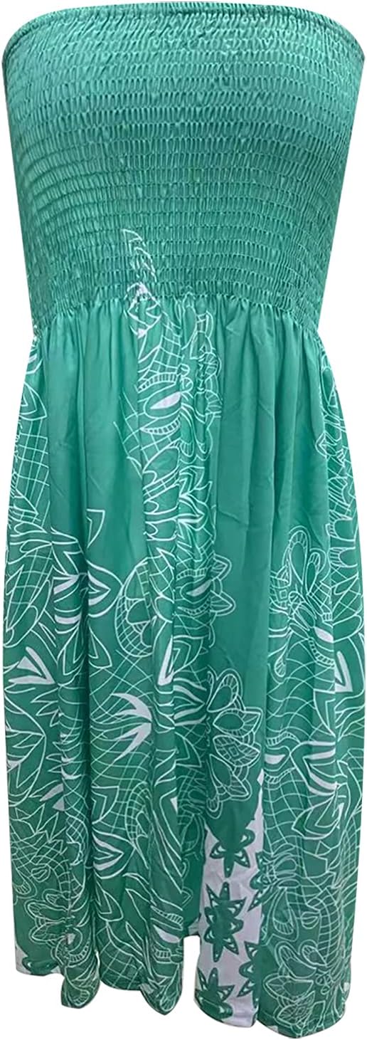 Zyyfly Tube Top Dress Women Summer Beach Coverup Stretch Smocked Strapless Dress - Image 4