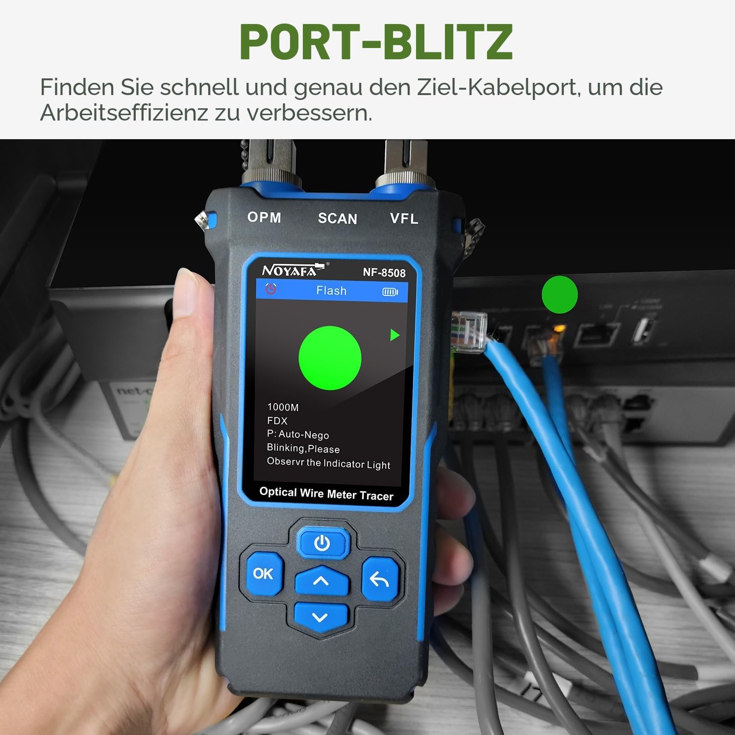 NOYAFA NF-8508 Netzwerkkabeltester mit Optischem Leistungsmesser, Ethernet Kabeltester, RJ45/RJ11 Port Tester, VFL PoE QC Test Kabelprüfer NCV Längentest, Wire Mapping für CAT5/CAT6 Kabel (NF-8508)