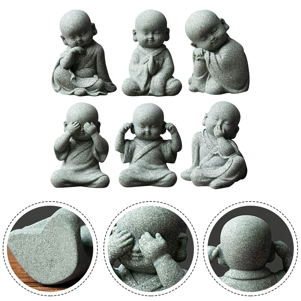 ZYWUOY Lot de 6 décorations en résine pour aquarium - Petit Bouddha de la sagesse - Bonsaï - Collines artificielles, paysage, statues de Bouddha