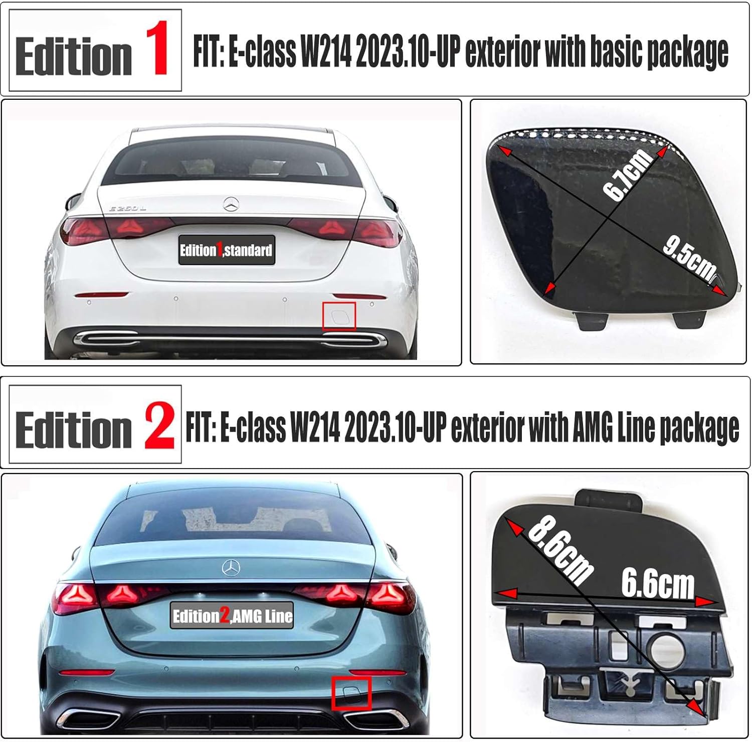 Rear Tow Cover for 24-26 Mercedes-Benz E Class W214 E180 E200 E220 E260 E300 E350 E450 2024 2025 2026 Towing Eye Hook Cap