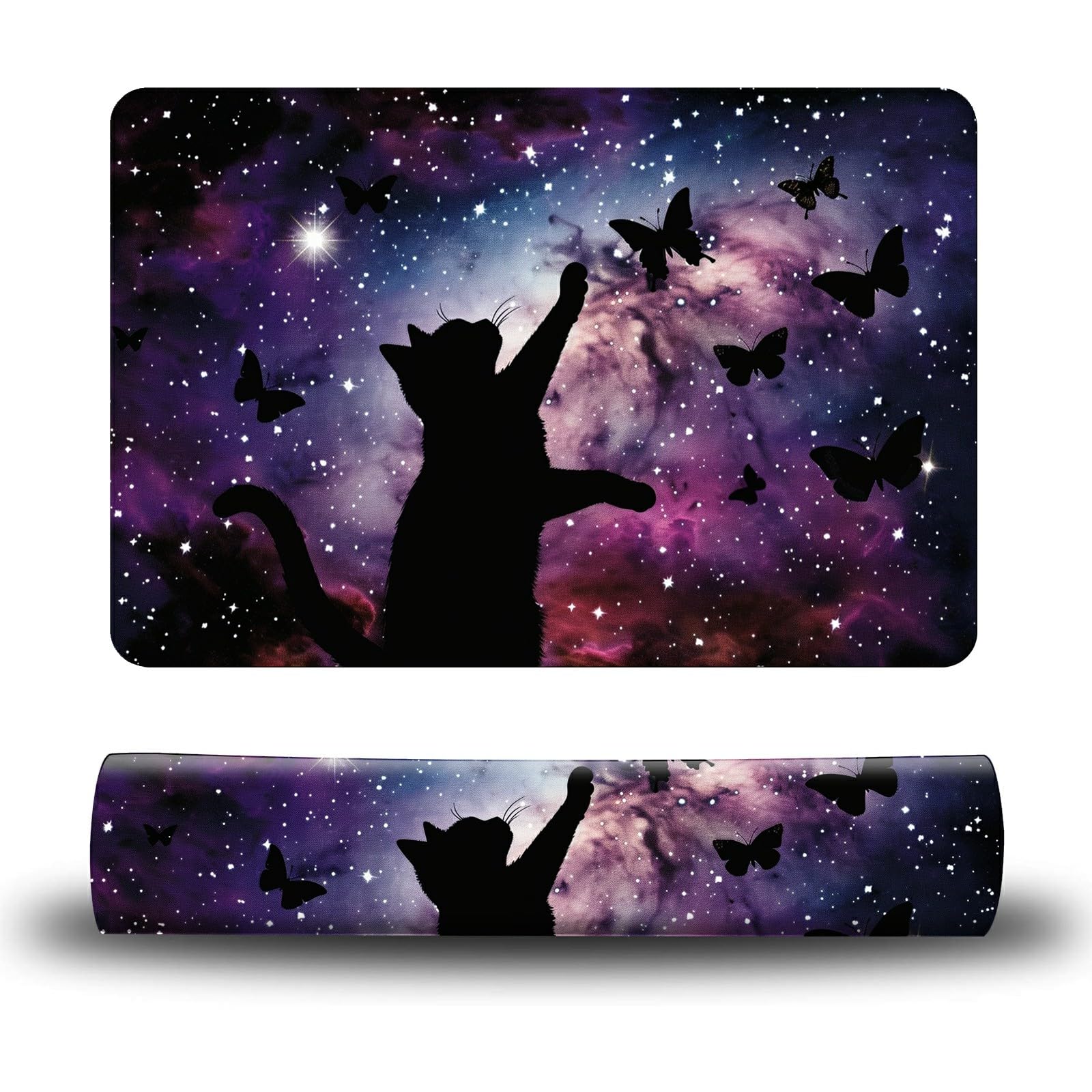 Dikoer Dog Food Mat, 19.6" x 23.6" Absorbent Pet Feeding Mat for Food and Water, Waterproof Diatom Mud Pet Placemat with Non-Slip Rubber Backing, Easy Clean Cat Bowl Mat for Floors - Black Cat Stars