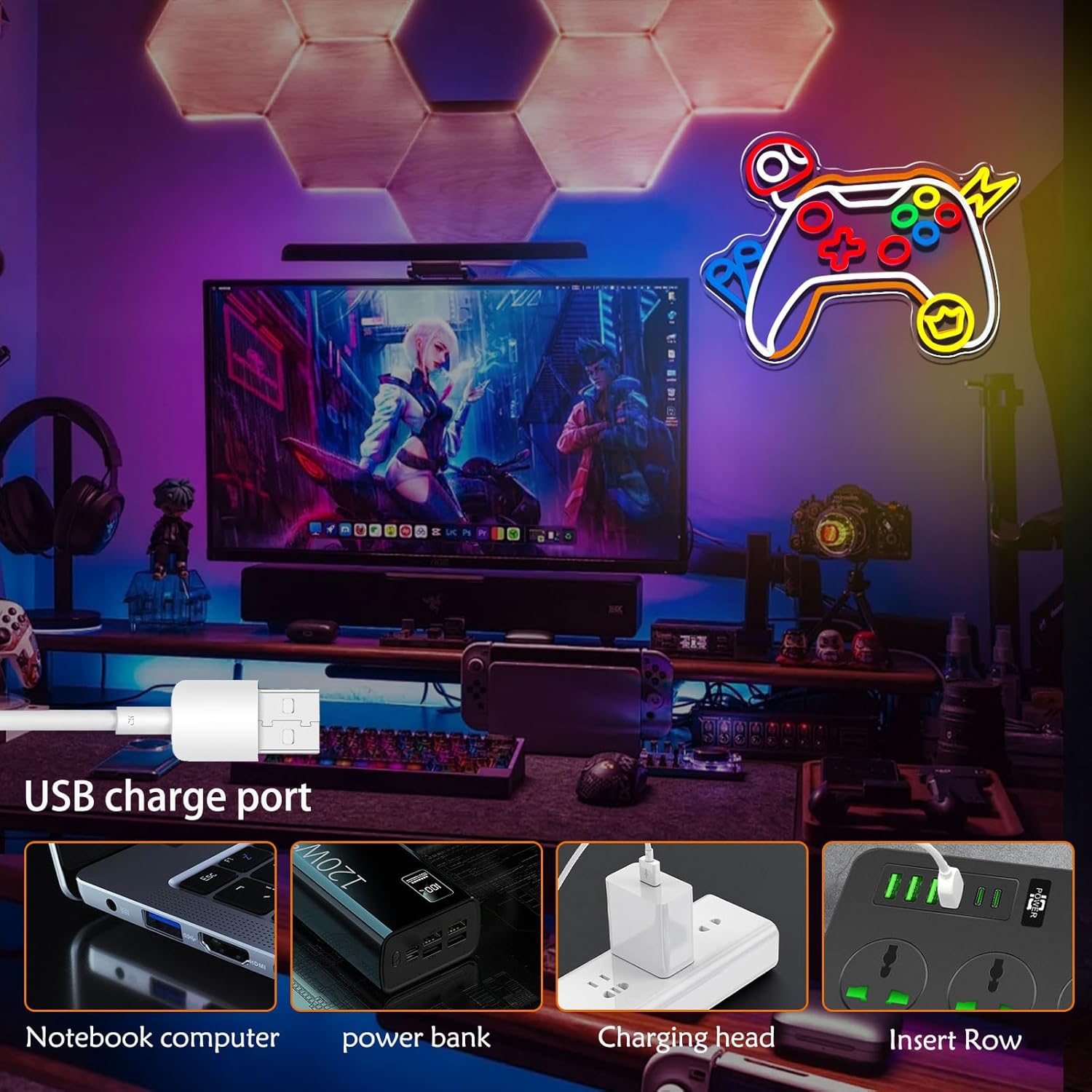 Gamer Neon Sign, Game Controller LED Lights for Gamer Room Decor, Dimmable Gaming Sign for Boys Bedroom, eSports Room, Man Cave Decor, USB Powered Game Gifts for Teens, Kids(15.91×11.57 in)