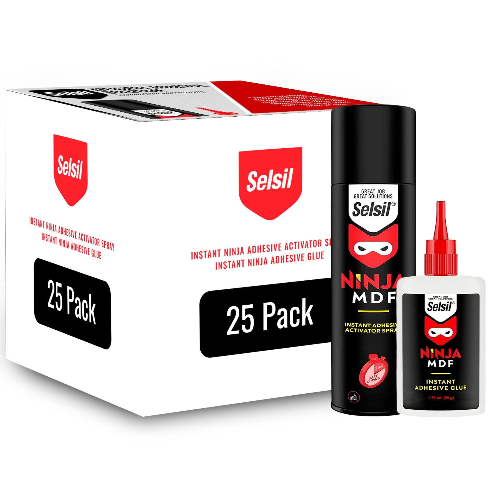 SELSIL CA Glue and Accelerator (24x1.76 oz Adhesive + 24x6.76 fl oz Activator), Super Glue & Adhesive Accelerators for Woodworking (24 Pack)