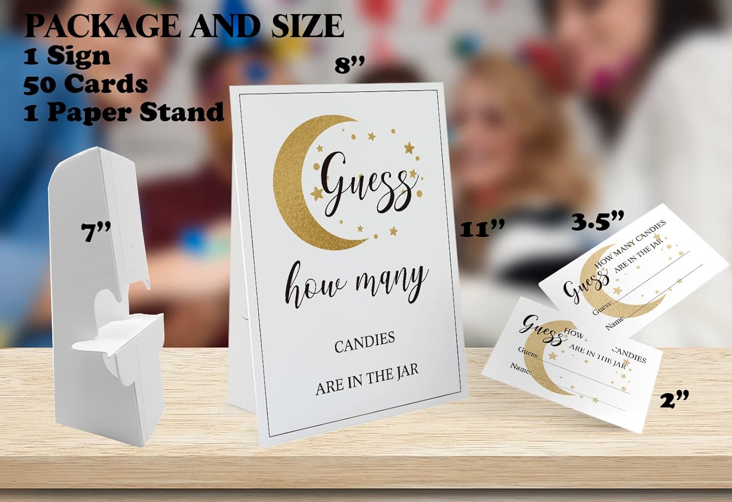 Candy Guessing Game Cards-1 Sign 8x11" and 50 Cards, Golden Moon How Many Game Sign, for Boys Girls Birthday Party, Baby Shower, Party Games Activities and Decorations 06